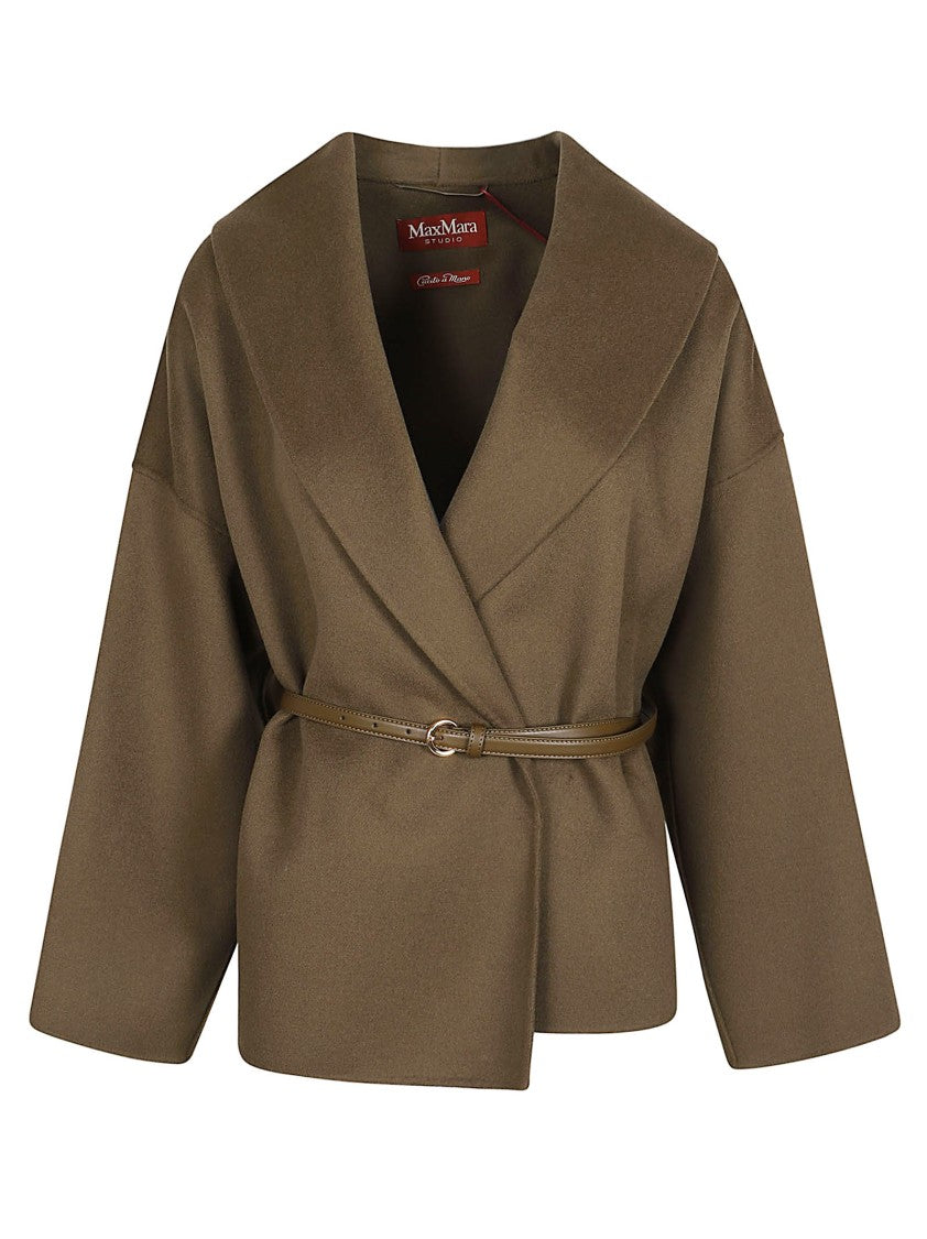 Max Mara Wrap-Style Coat With Wide Shawl Collar And Textured Fabric