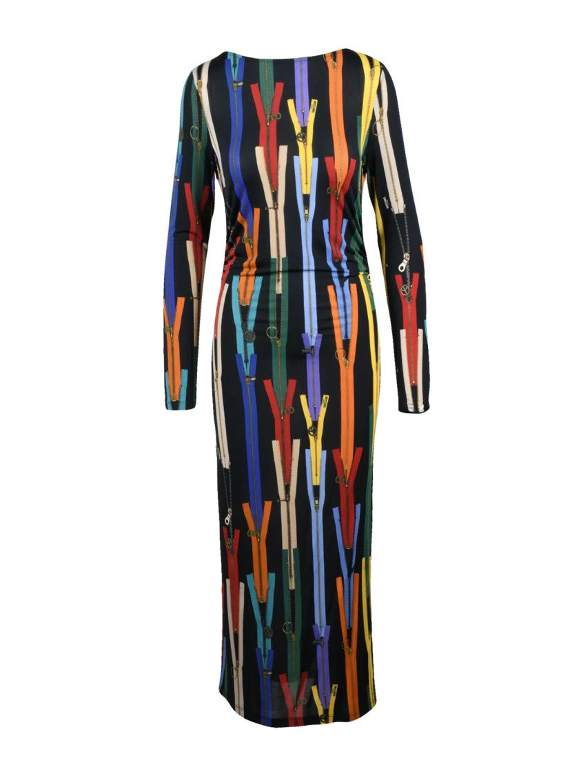 Mo5ch1no Jeans Black Stretch Viscose Ruched Midi Dress