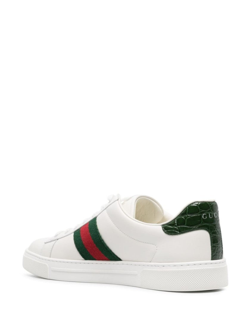 Gucci White Signature Stripe Leather Sneakers
