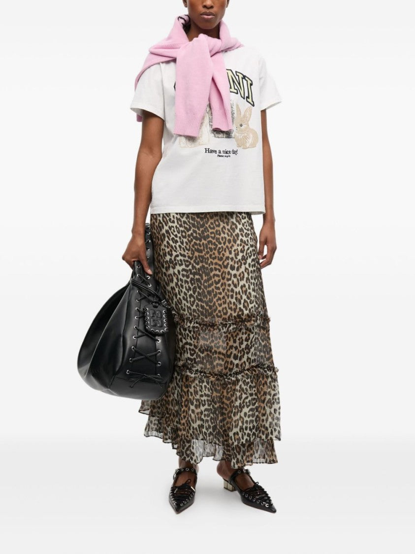 Ganni Multicolour Leopard Print Midi Skirt