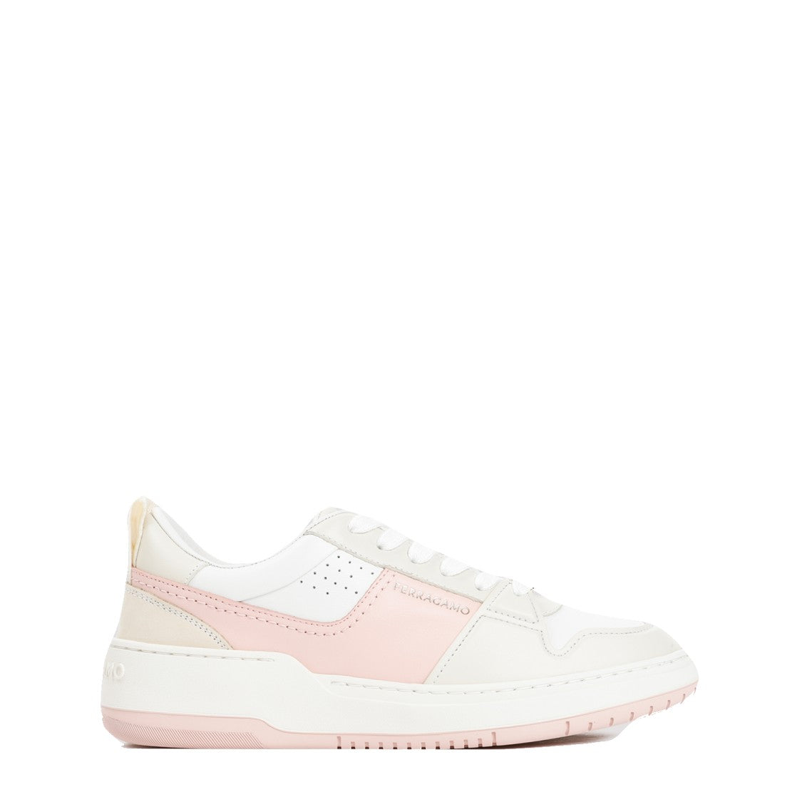 Ferragamo White And Pink Leather Dennis Sneakers