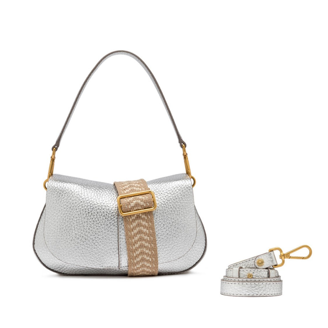 Gianni Chiarini Helena Shoulder Bag In Silver Leather