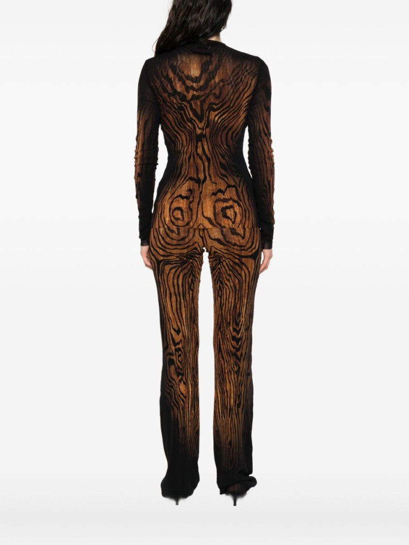 Jean Paul Gaultier Black Wood Print Long Sleeve Top