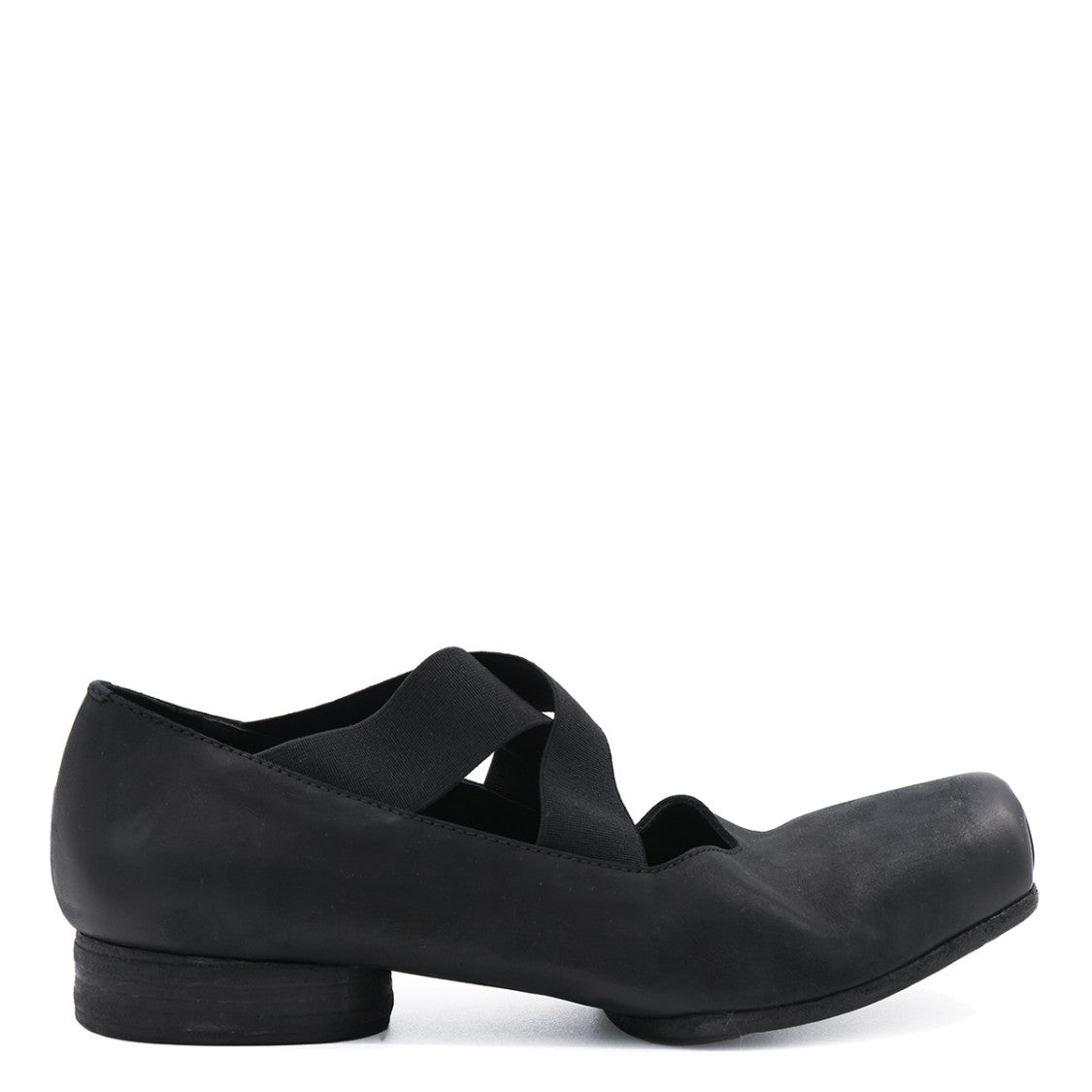 Uma Wang Matte Black Elastic Crisscross Strap Flats