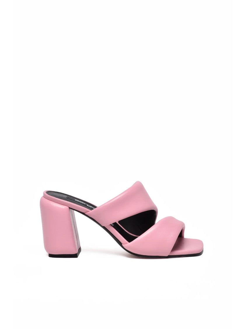 Sergio Rossi Pink Block Heel Padded Leather Mules