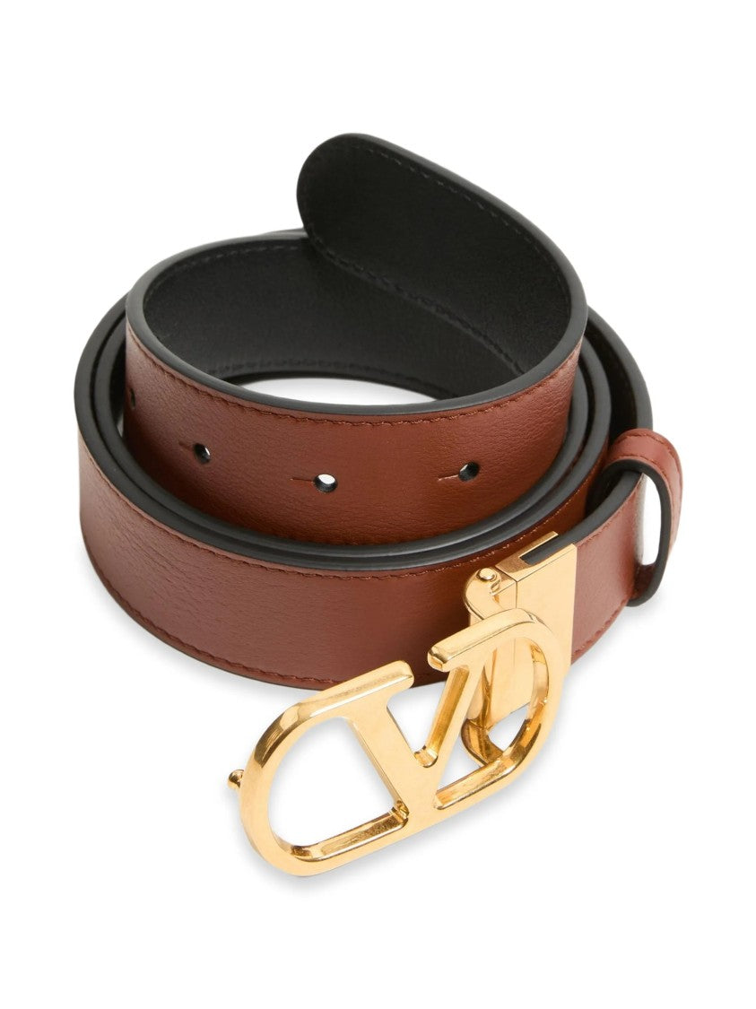 Valentino Reversible Calf Leather Belt With Distinctive V Logo Buckle