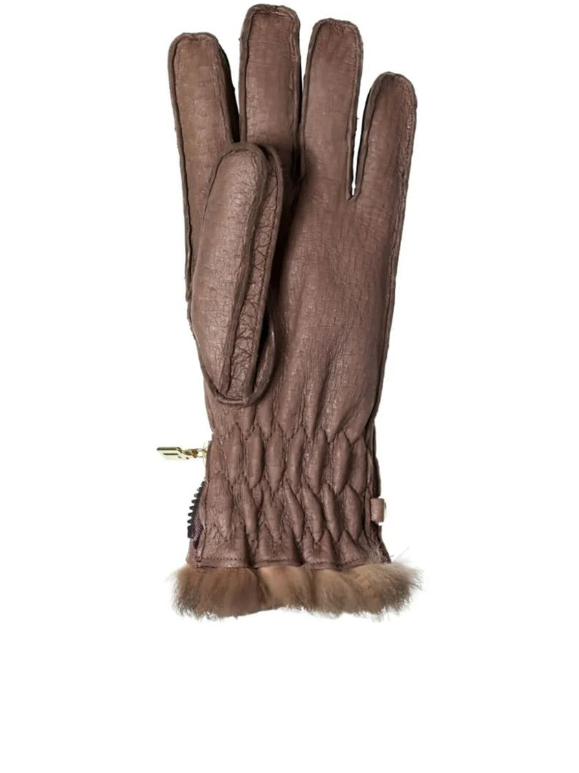 Restelli Brown Peccary Opossuy Fur-Trim Gloves