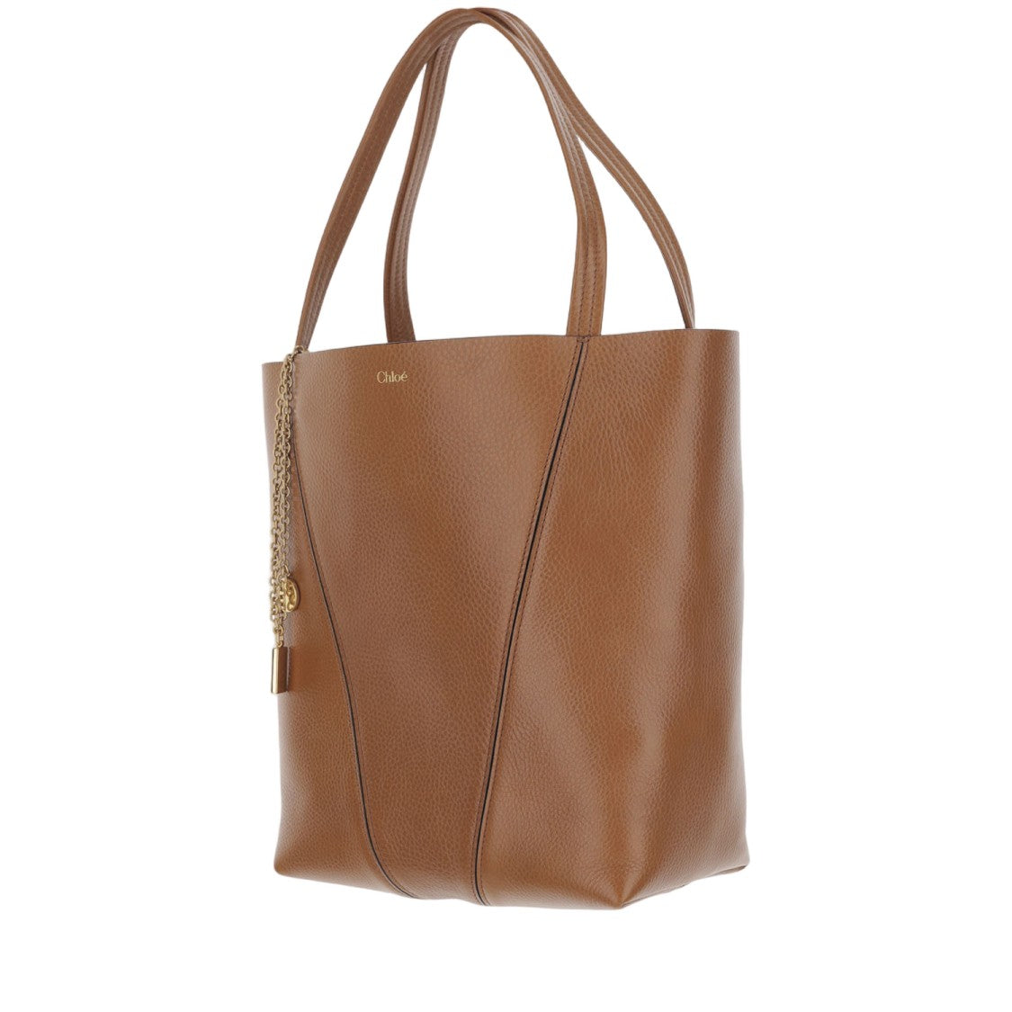 Chloé Structured Maroon Leather Spin Tote Bag
