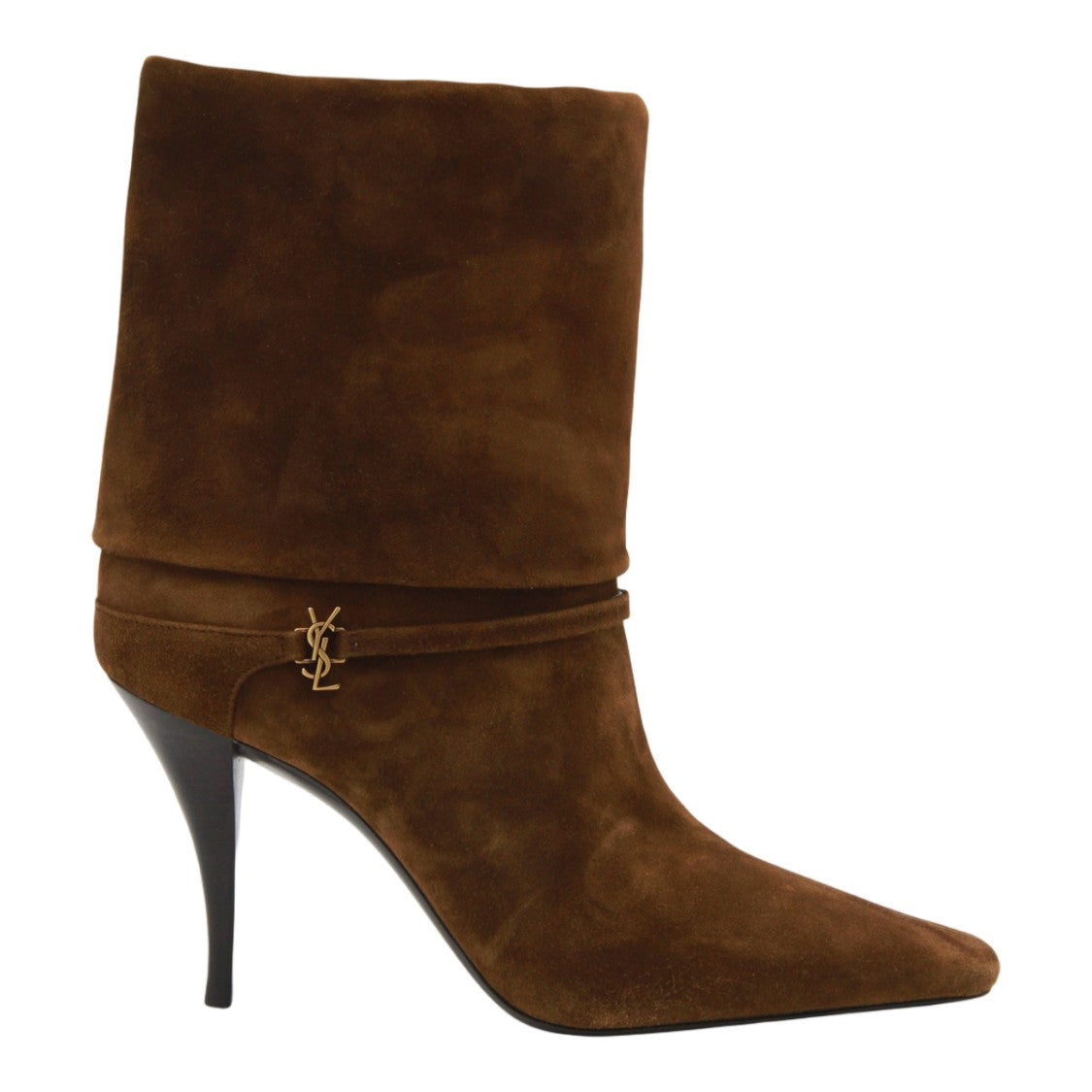 Saint Laurent Slouchy Brown Suede Mid-Calf Boots With Ankle Strap