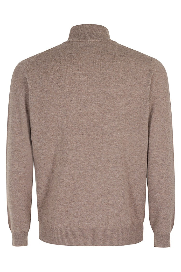 Kangra Brown Stretch Wool Knit Sweater With High Collar