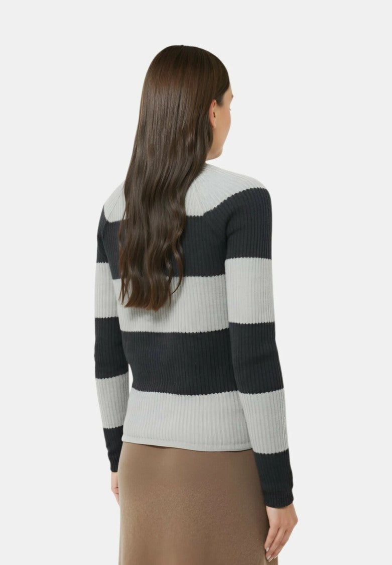 Max Mara Light Grey Knit Sweater With Striped Pattern
