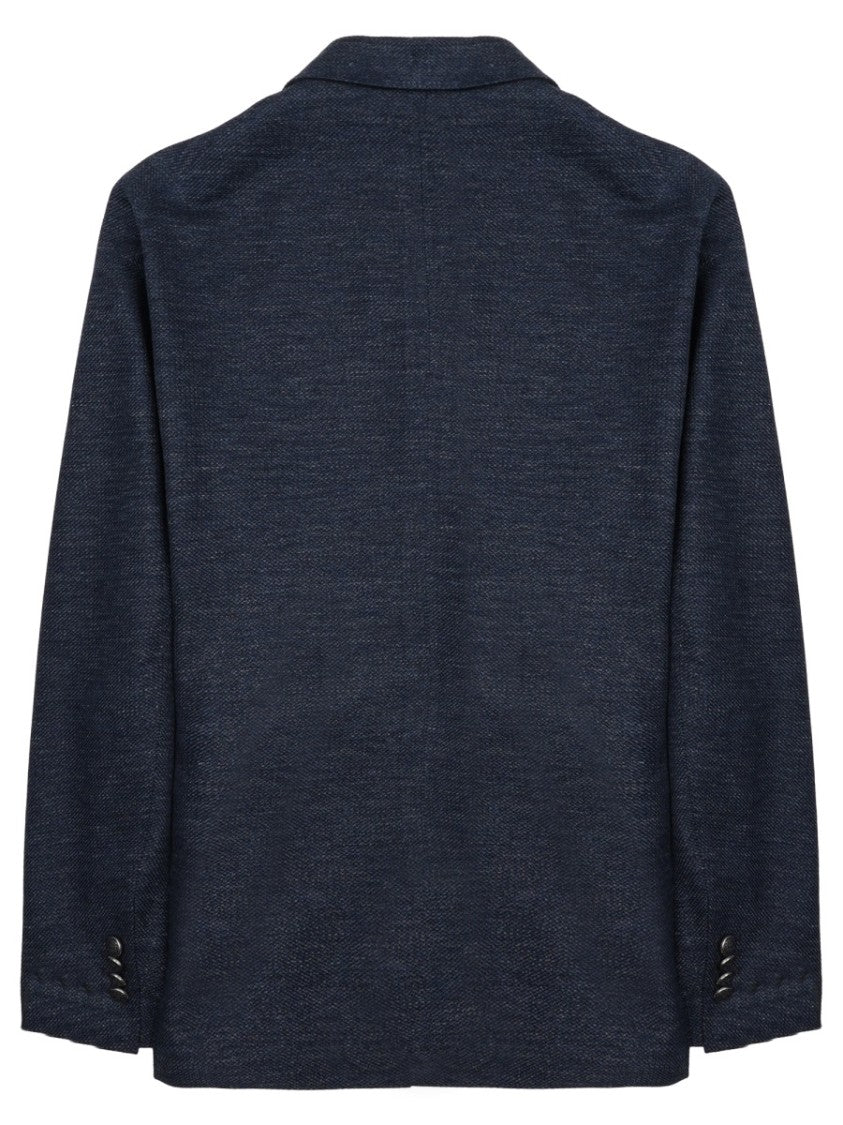 Tagliatore Tailored Blue Jacket With Textured Linen-Cotton Blend