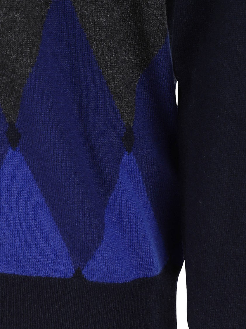 Ballantyne V-Neck Cashmere Sweater With Classic Argyle Pattern