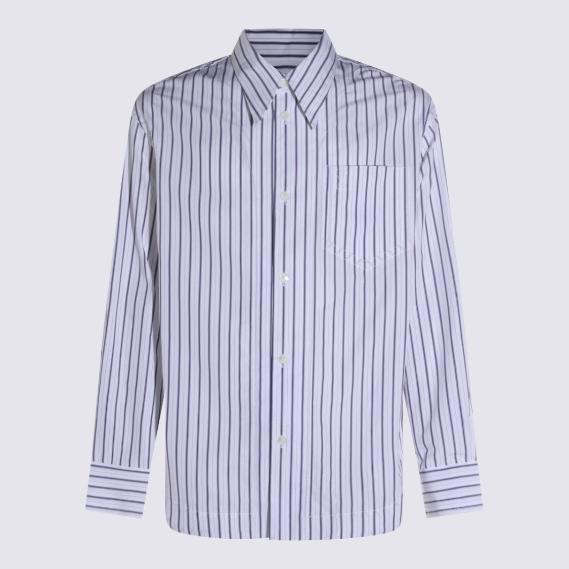 Ami Paris White And Blue Striped Cotton Shirt