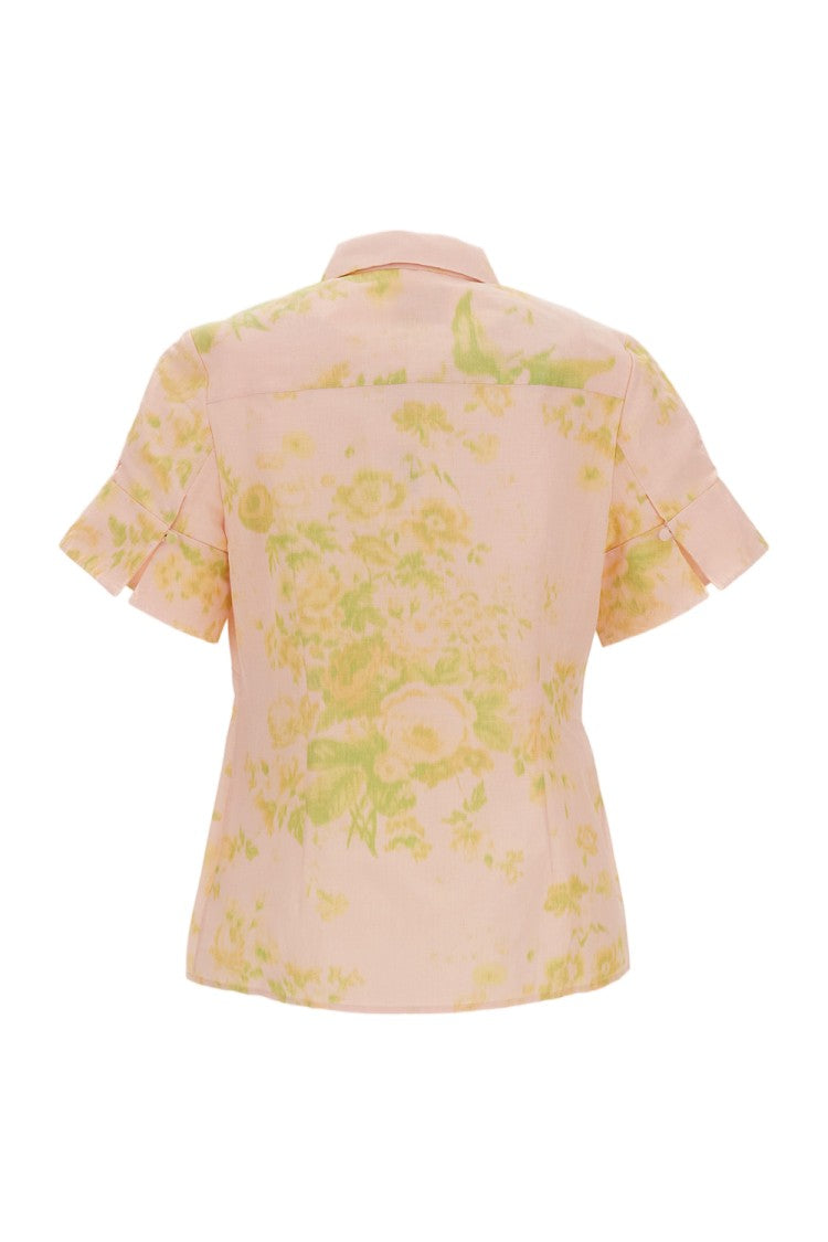 Erdem Floral Print Linen Chine Short Sleeve Shirt