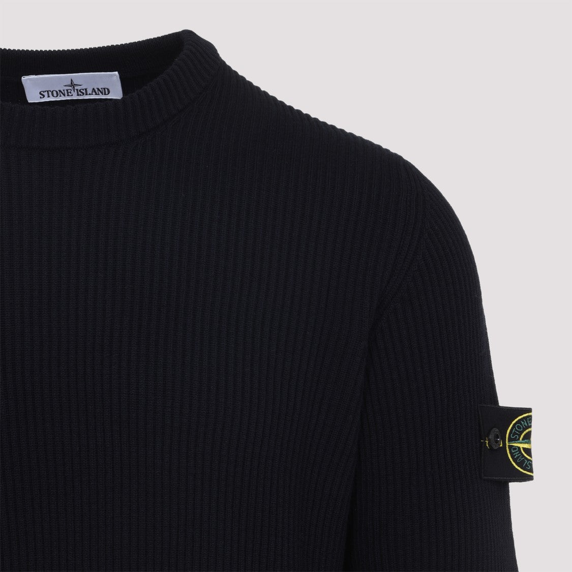 Stone Island Classic Fit Black Virgin Wool Knit Sweater