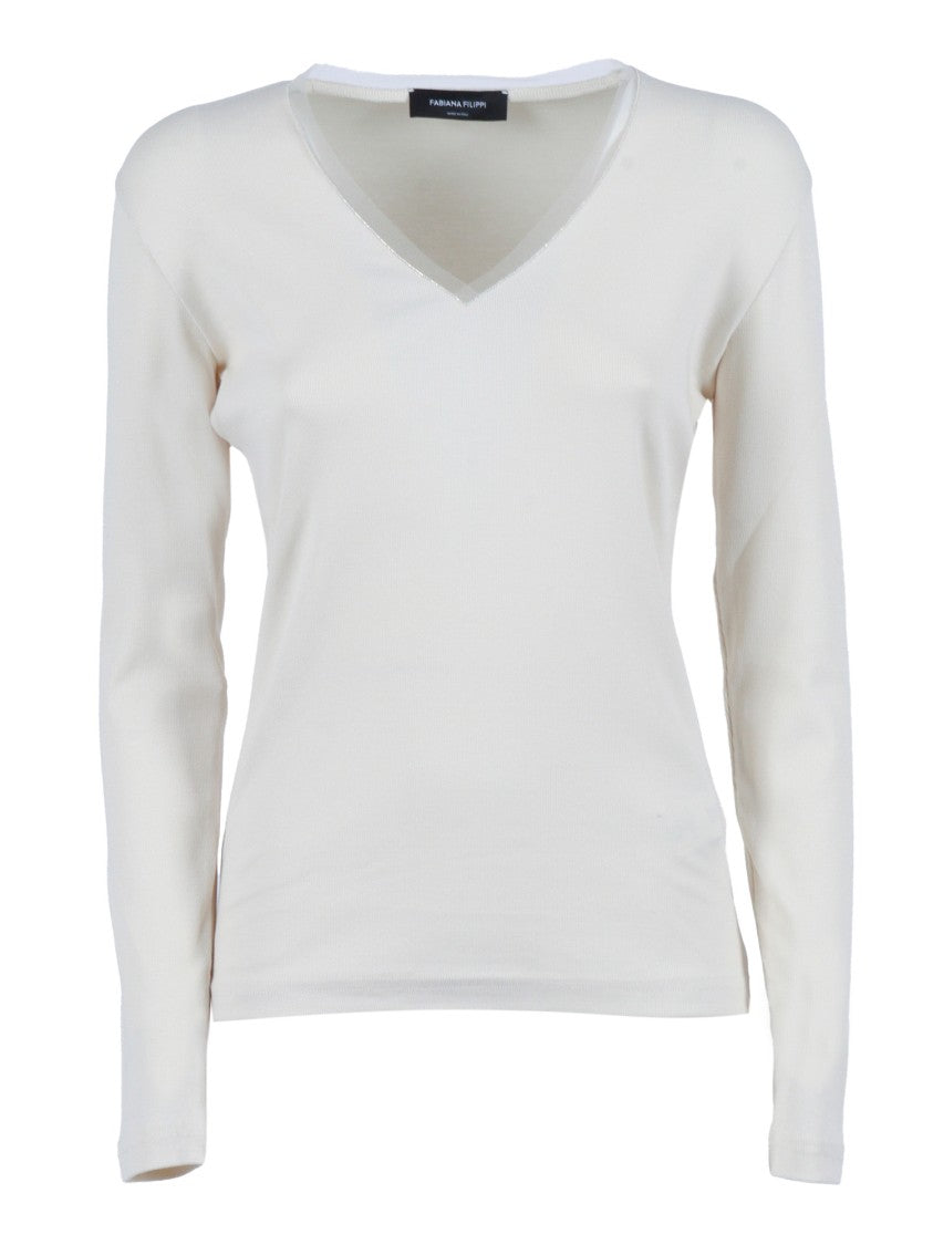 Fabiana Filippi V-Neck Ribbed Jersey T-Shirt
