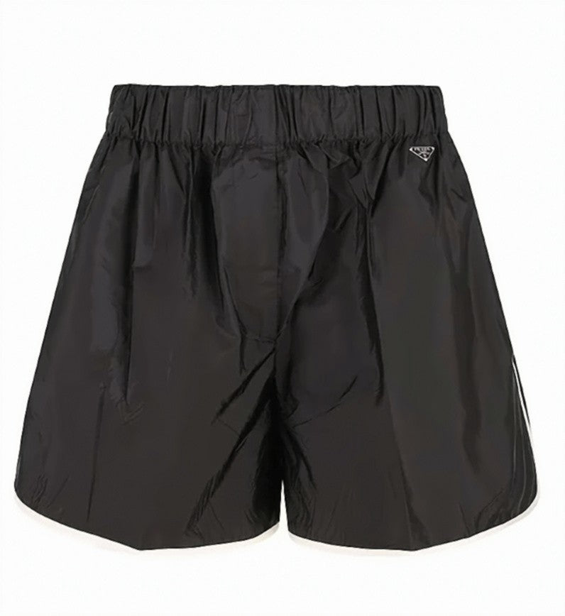 Prada Black Polyamide Contrast Trim Shorts