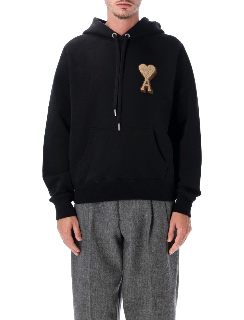 Ami Paris Black Adc Embroidered Heart Hoodie