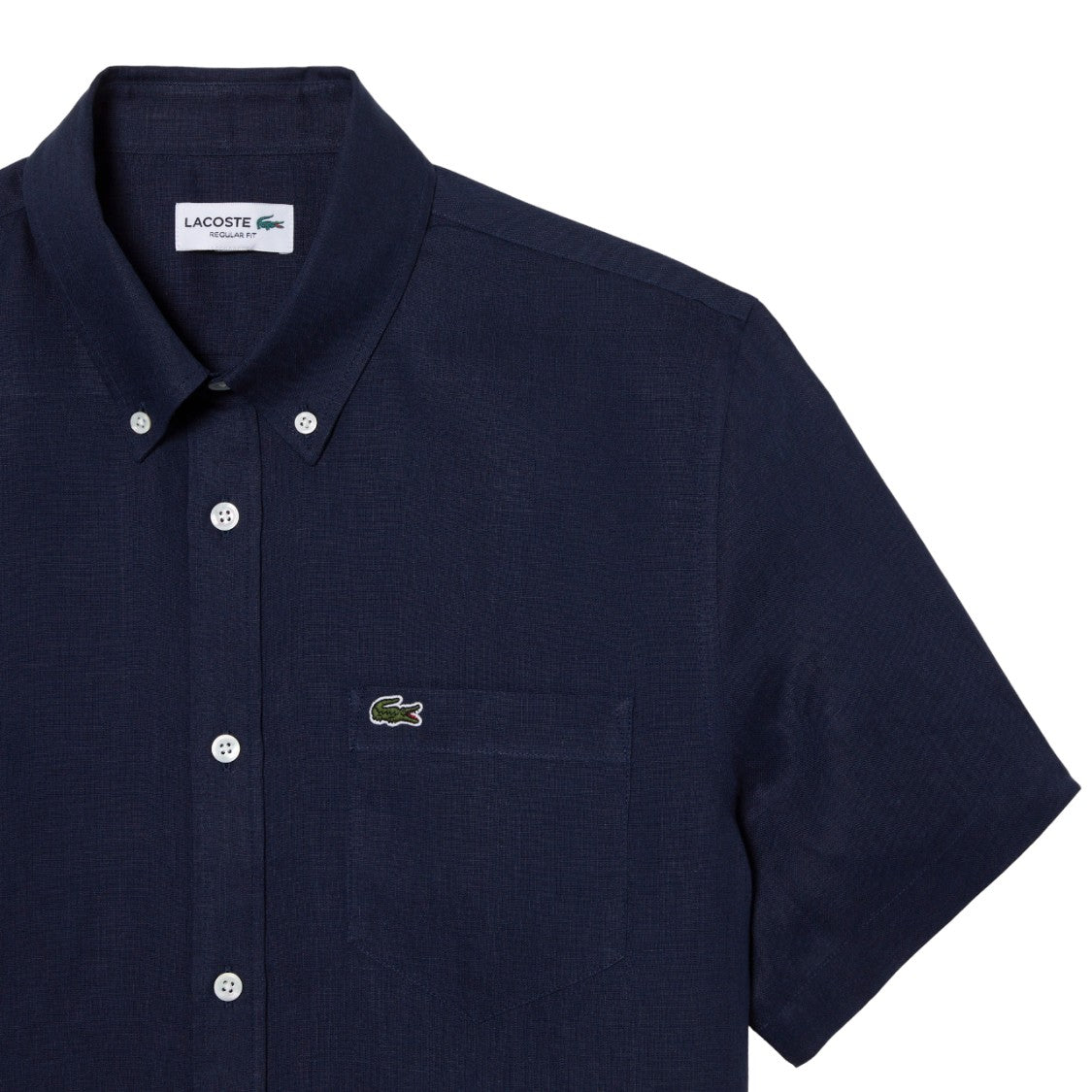Lacoste Short-Sleeved Linen Shirt With Button-Down Collar