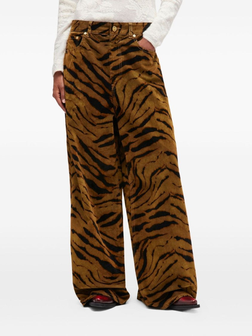 Ganni Bold Tiger Stripe Wide-Leg Pants