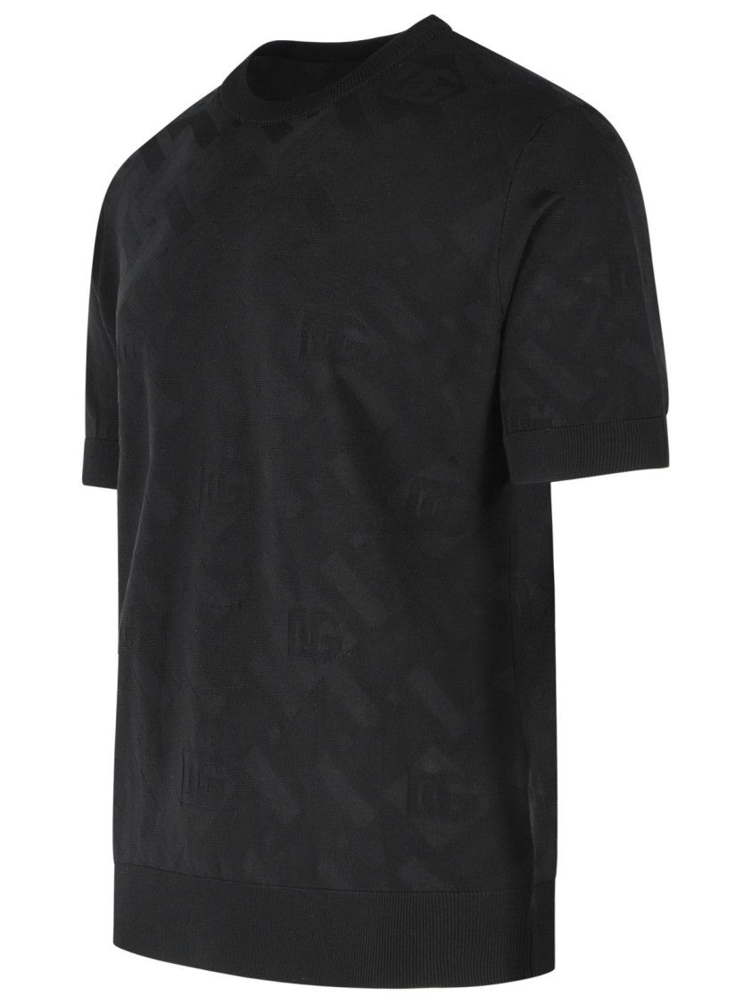 Dolce & Gabbana Ribbed Crew Neck Black Silk Top