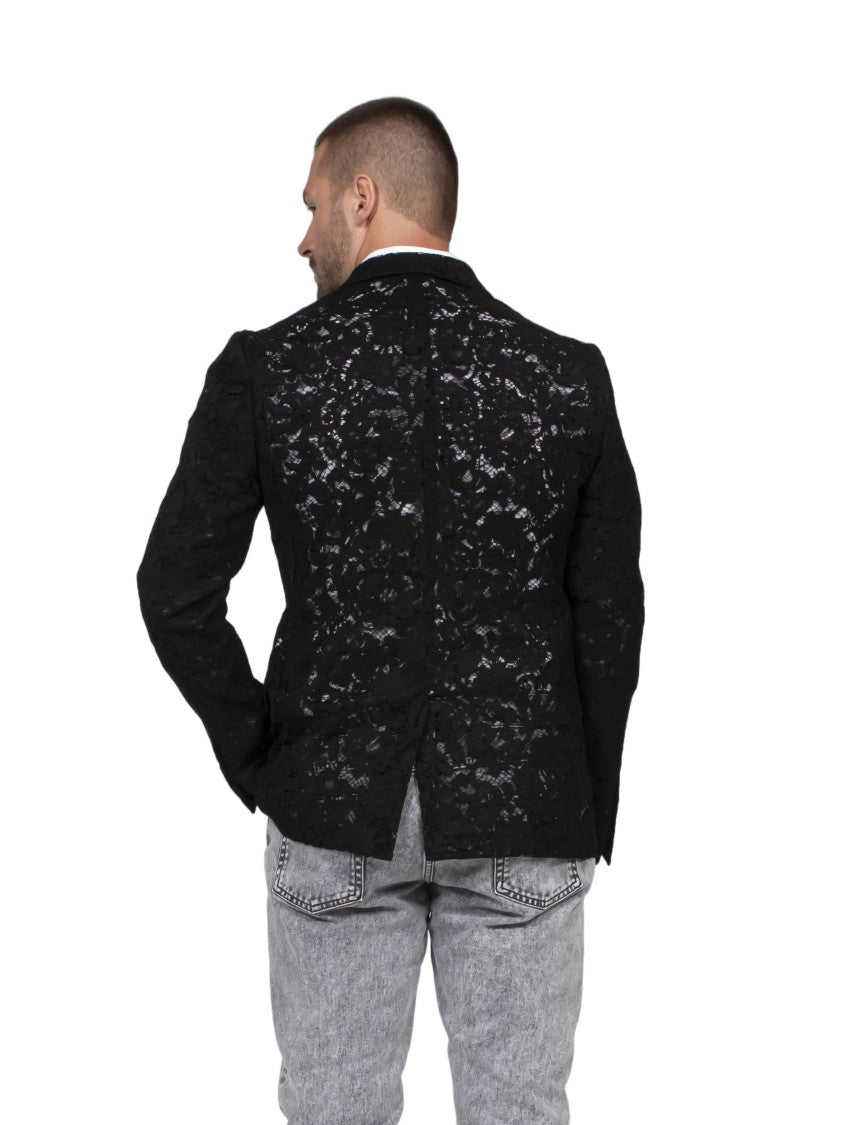 Dolce & Gabbana Black Lace Overlay Double-Breasted Tailored Jacket
