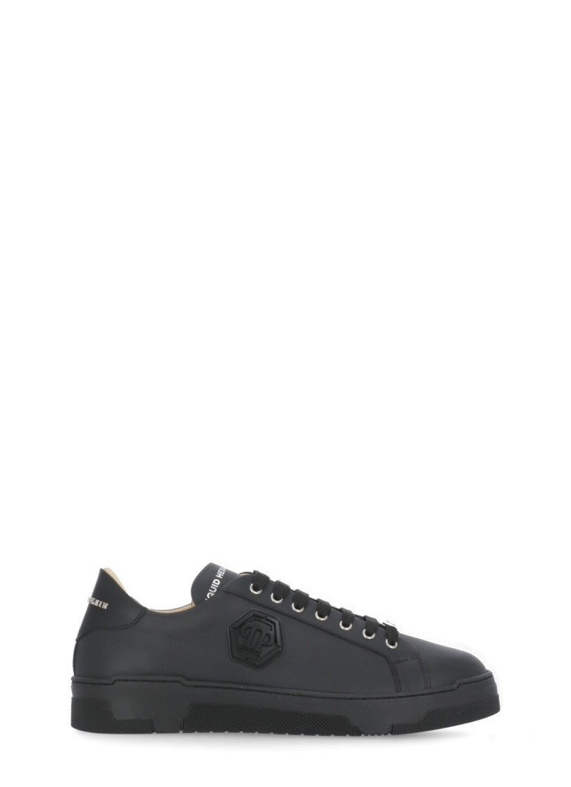 Philipp Plein Black Leather Sneakers With Metallic Accents