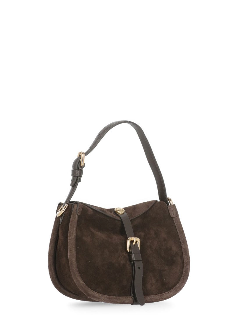 Etro Curved Brown Suede Leather Shoulder Bag With Versatile Strap Options
