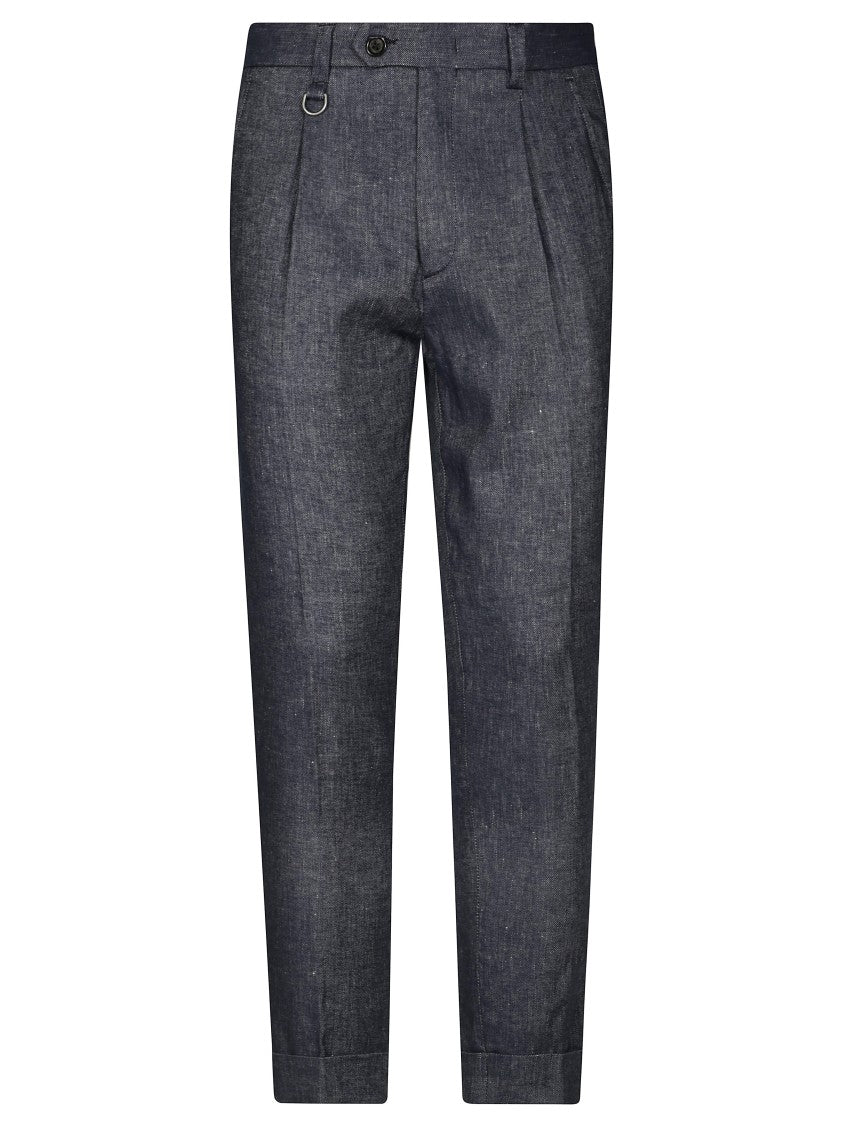Paolo Pecora Tailored Grey Linen-Blend Trousers With Pleats