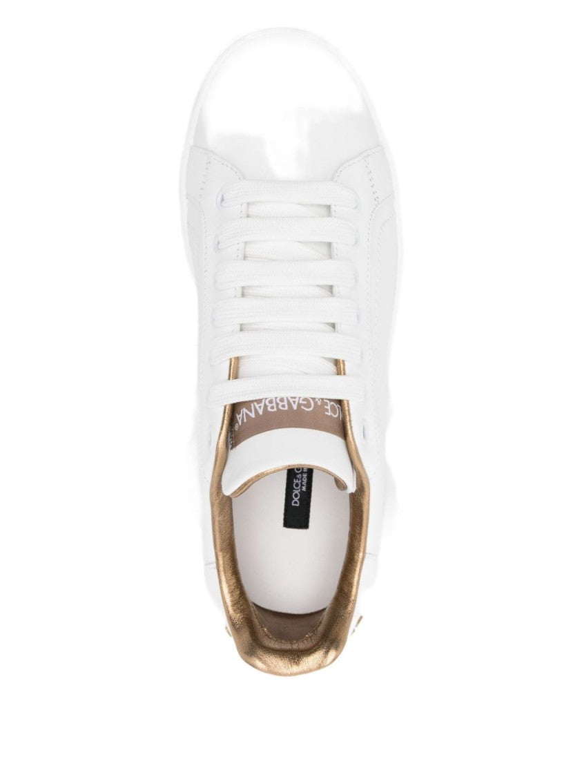 Dolce & Gabbana Vitello Leather Sneakers With Gold Accents