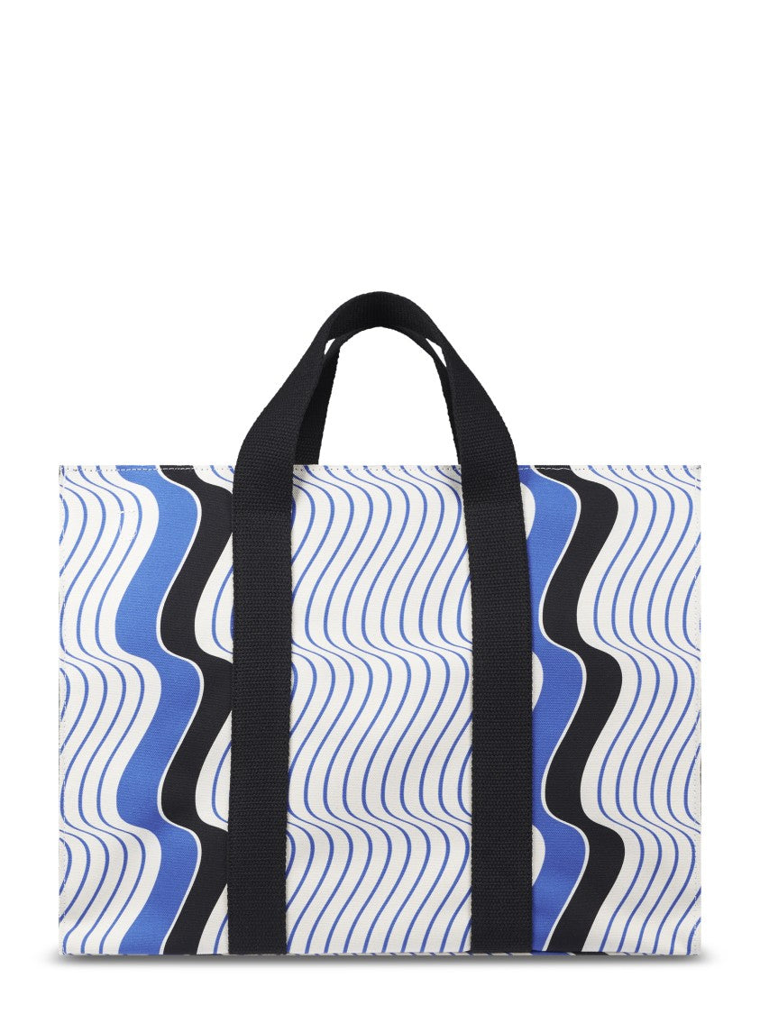 Msgm Wavy Pattern Blue Bag With Black Handles