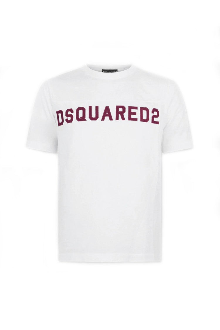 Dsquared2 White Burgundy Logo Printed Cotton T-Shirt