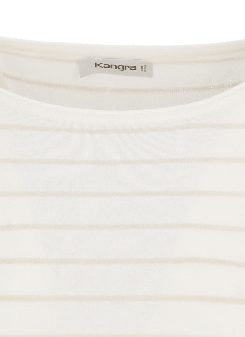 Kangra Ivory Cotton Striped Crewneck Sweater