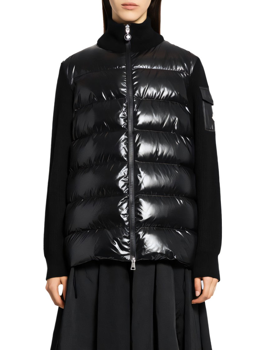 Moncler Shiny Quilted Jacket With Ribbed Knit Details