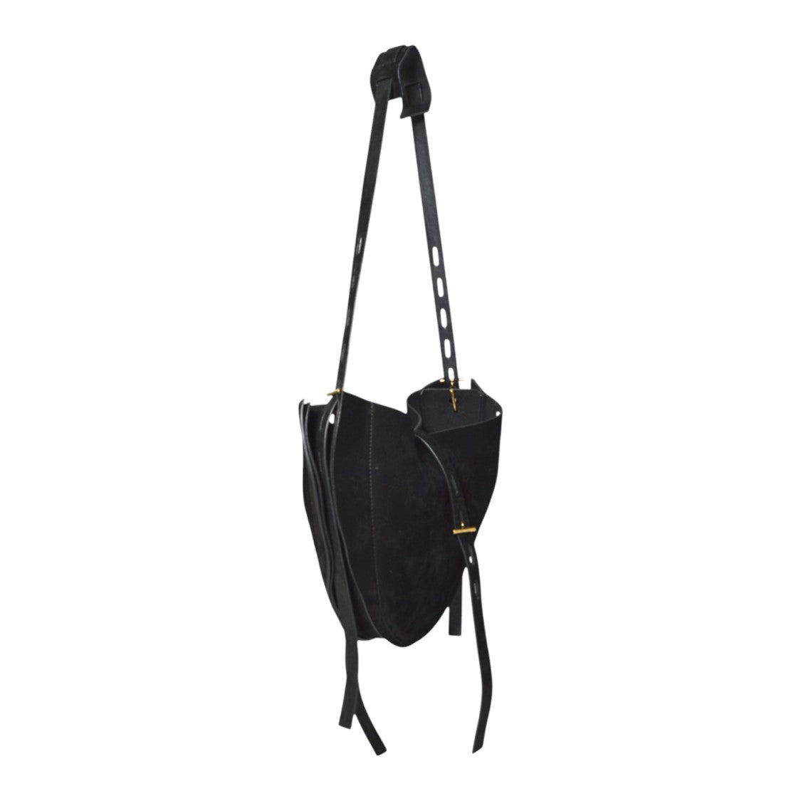 Mino Bossi Curved Black Leather Shoulder Bag With Adjustable Strap