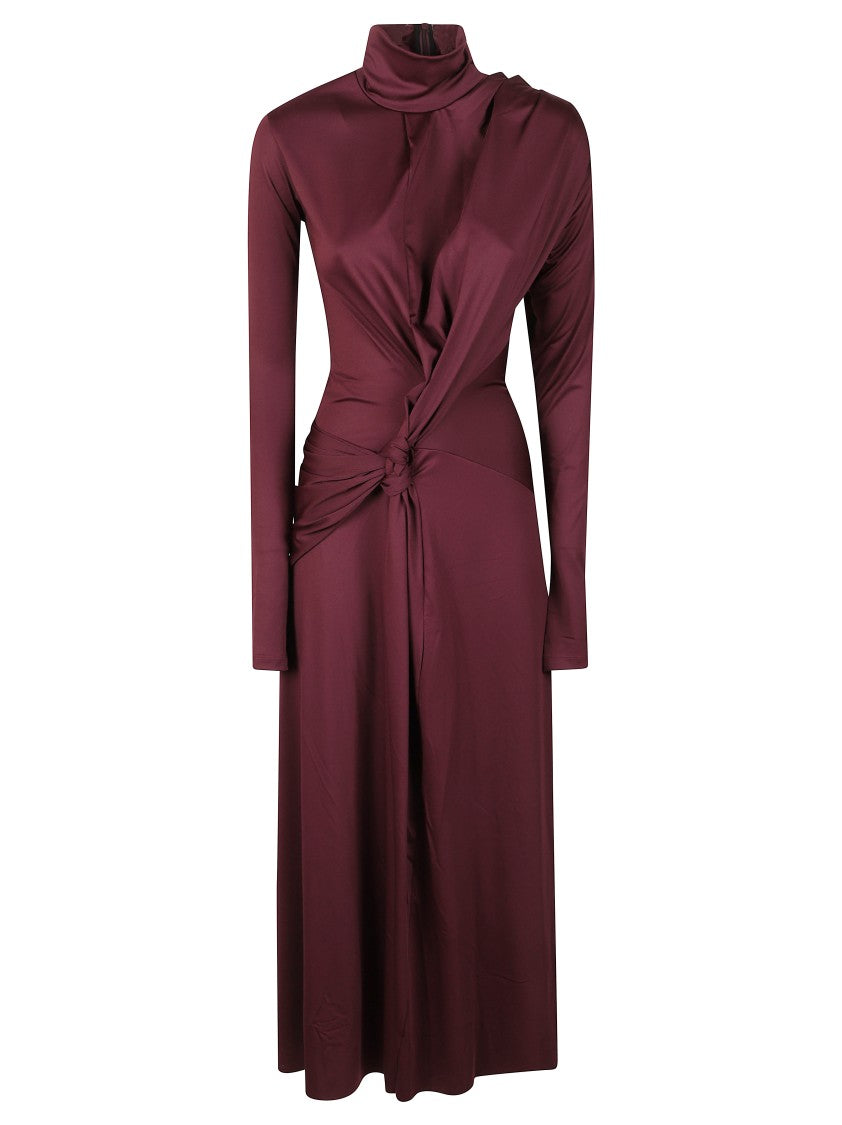 Victoria Beckham Bordeaux Midi Dress With Twisted Knot Detail