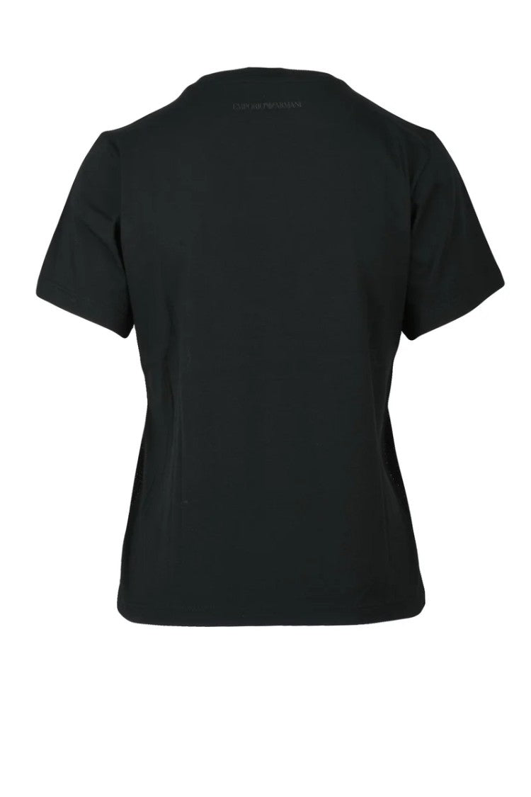 Emporio Armani Classic Crew Neck Black Cotton T-Shirt With Textured Detail