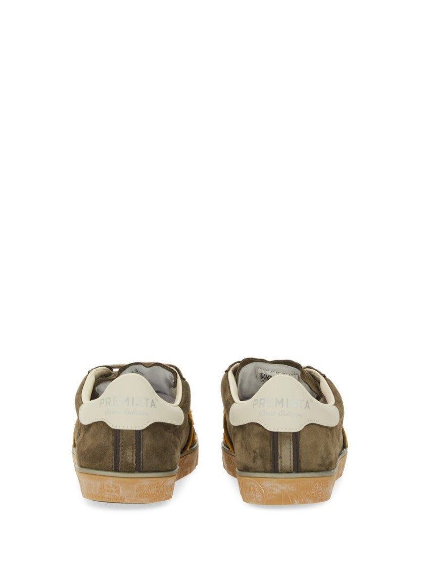 Premiata Low-Top Sneakers In Soft Olive Calf Leather