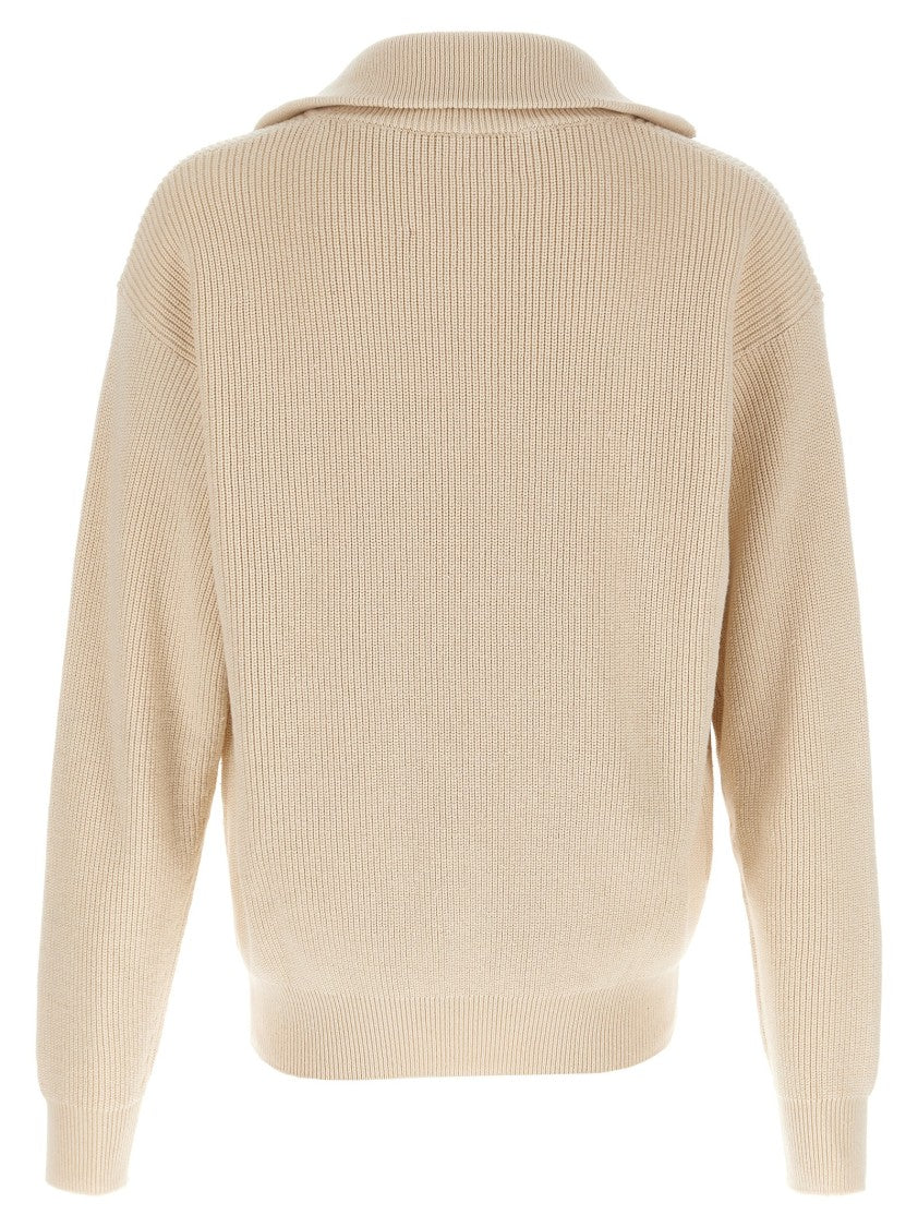 Jil Sander Ribbed High Neck Zip Closure Cotton Cardigan