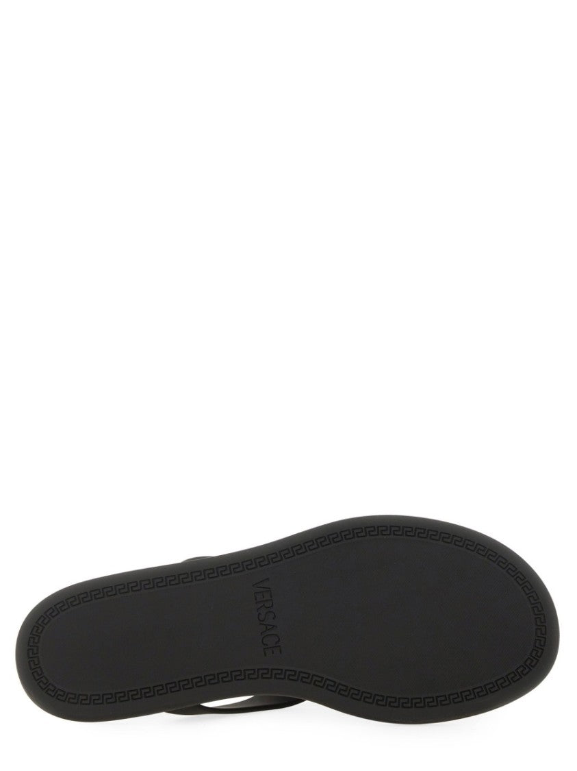 Versace Black Alia Gold Emblem Rubber Sandals