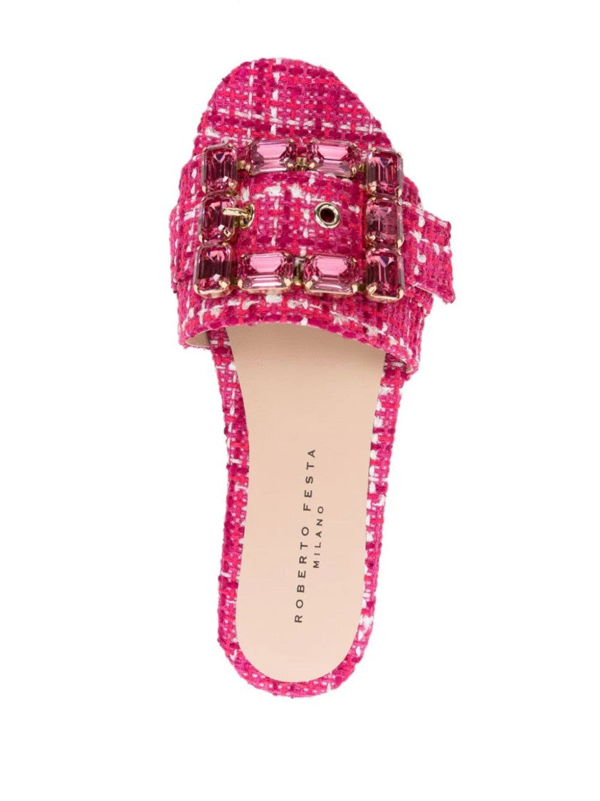 Roberto Festa Flat Slide Sandals With Textured Tweed