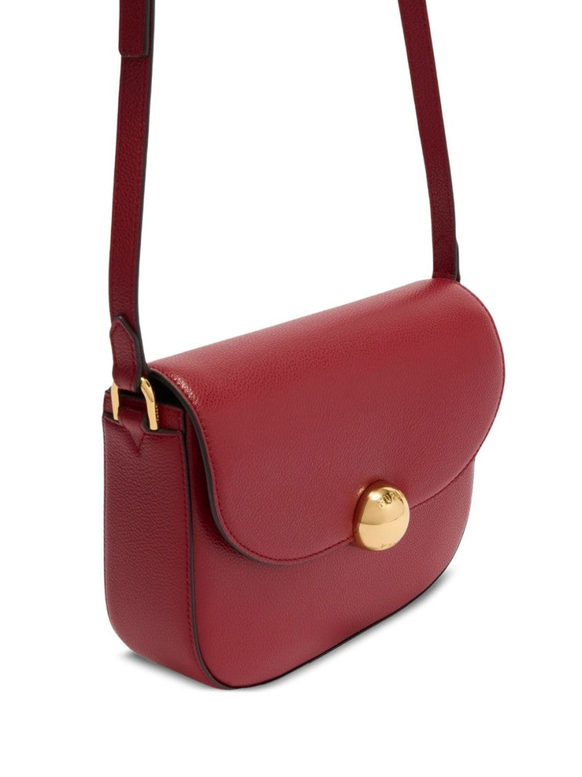 Furla Dark Red Pebbled Flap Shoulder Bag