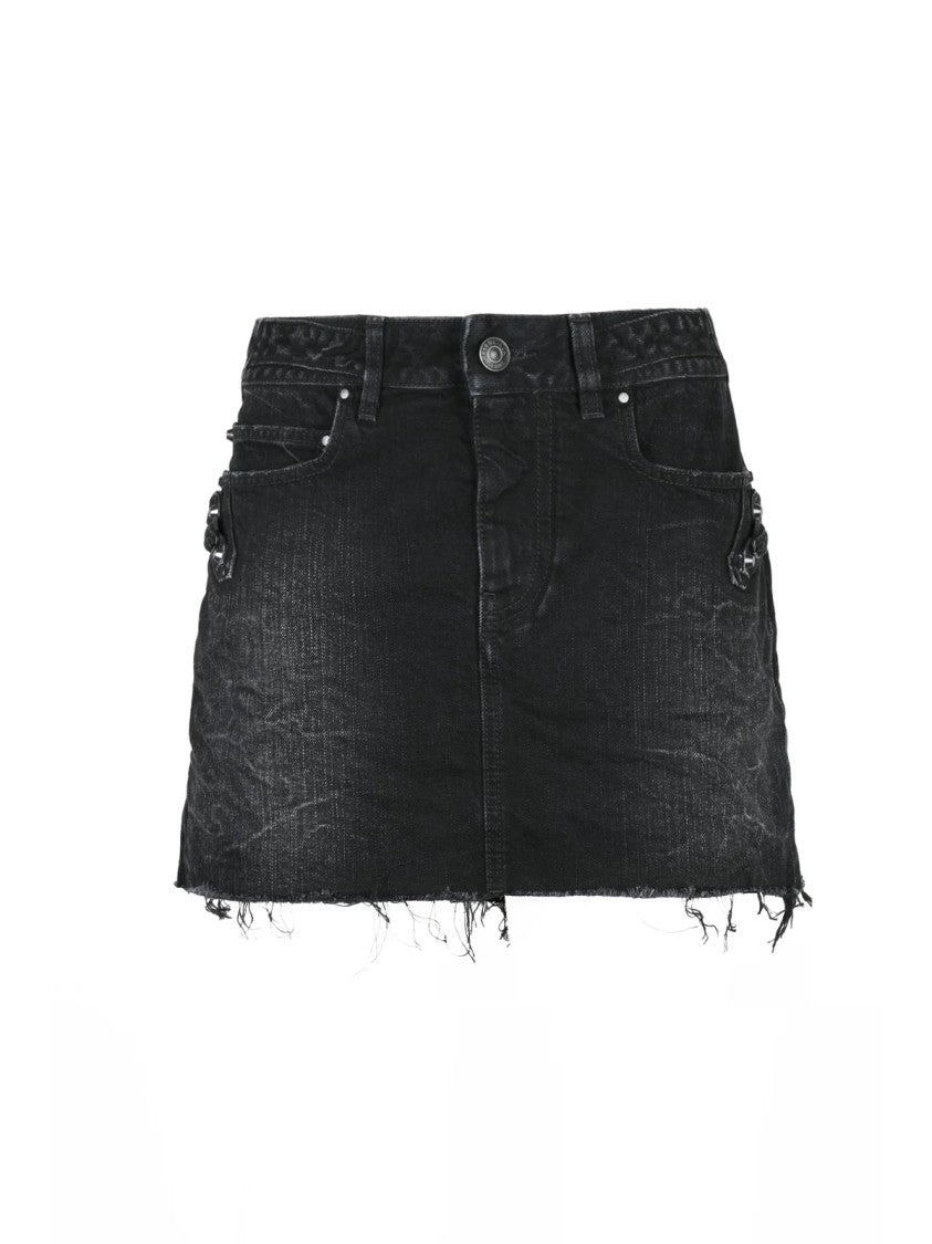 Balenciaga Distressed Black Mini Denim Skirt With Raw Hemline And Functional Pockets