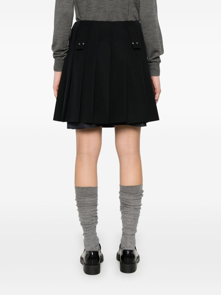 Prada Flared Pleated Skirt With Front Rings And Classic Finish