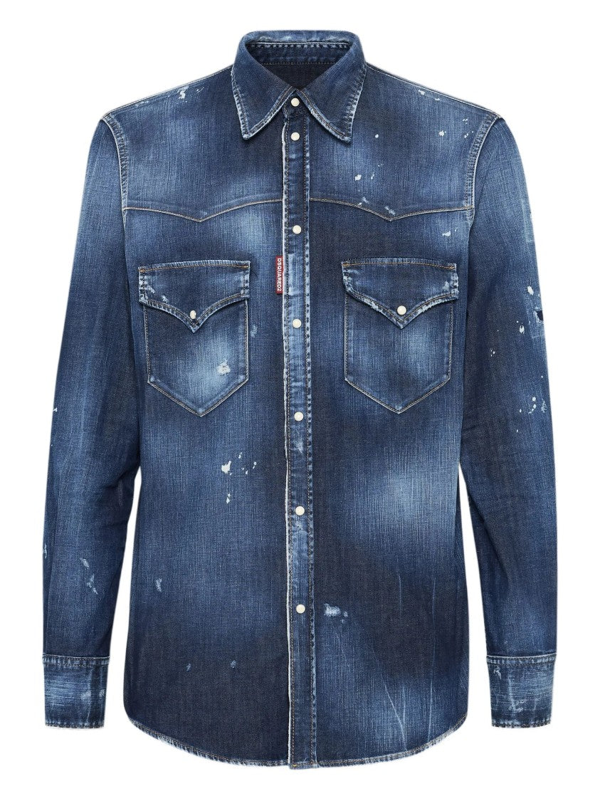 Dsquared2 Fashion Western Distressed Denim Label Shirt
