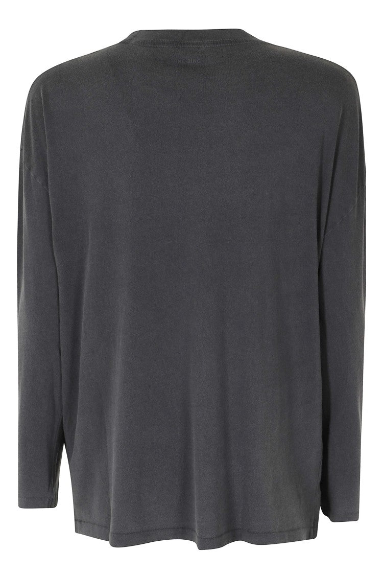 Anine Bing Black Ivan Paris Stencil Long-Sleeve Cotton T-Shirt