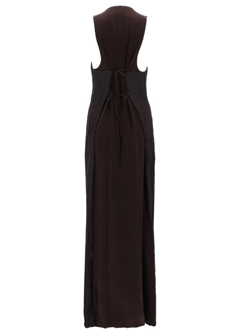 Alysi Layered Combined Deep V-Neck Maxi Dress