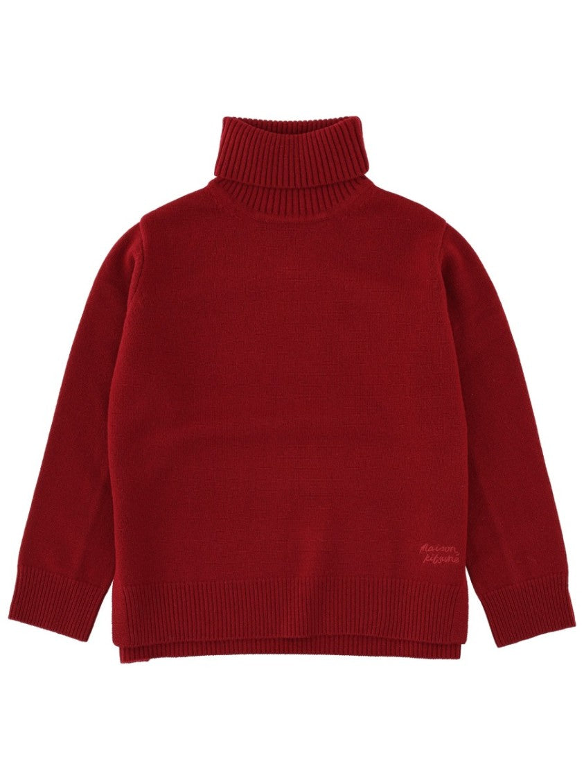 Maison Kitsuné Bordeaux Classic Ribbed Turtleneck Sweater