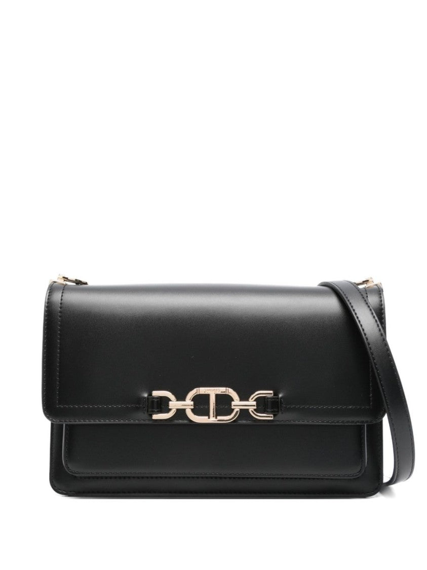 Twin-Set Structured Black Shoulder Bag With Gold-Tone Clasp